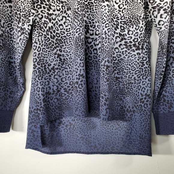 Vince Camuto Ombre Leopard Print High Low Long Sleeve Blouse Blue Size XS - Picture 3 of 11